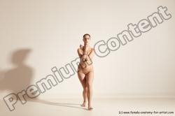 Nude Woman White Slim long brown Dancing Dynamic poses Pinup